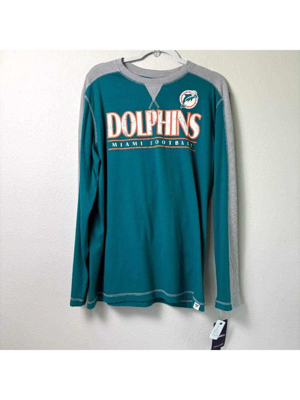 Fanatics Miami Dolphins Behind The Line Long Sleeve T Shirt Mens L Aqua Gray NWT